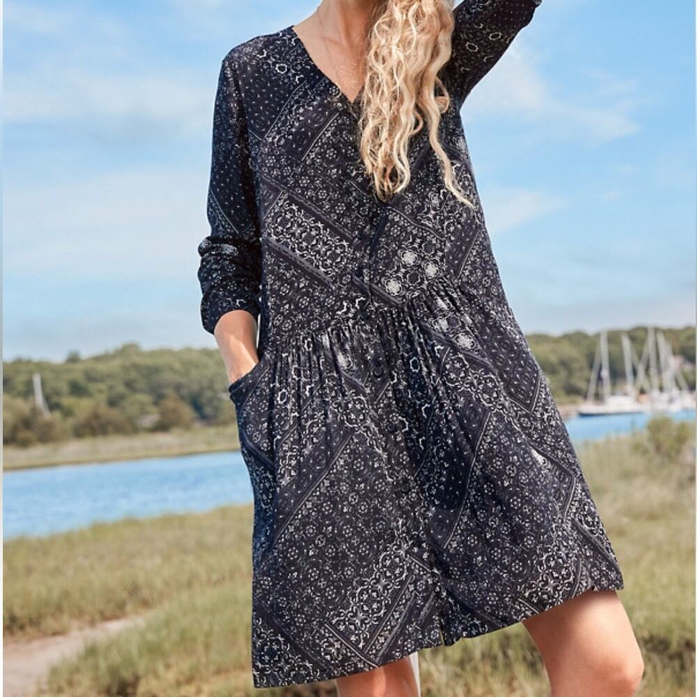 Garnet Hill Dropwaist Button-Up Dress Size 6